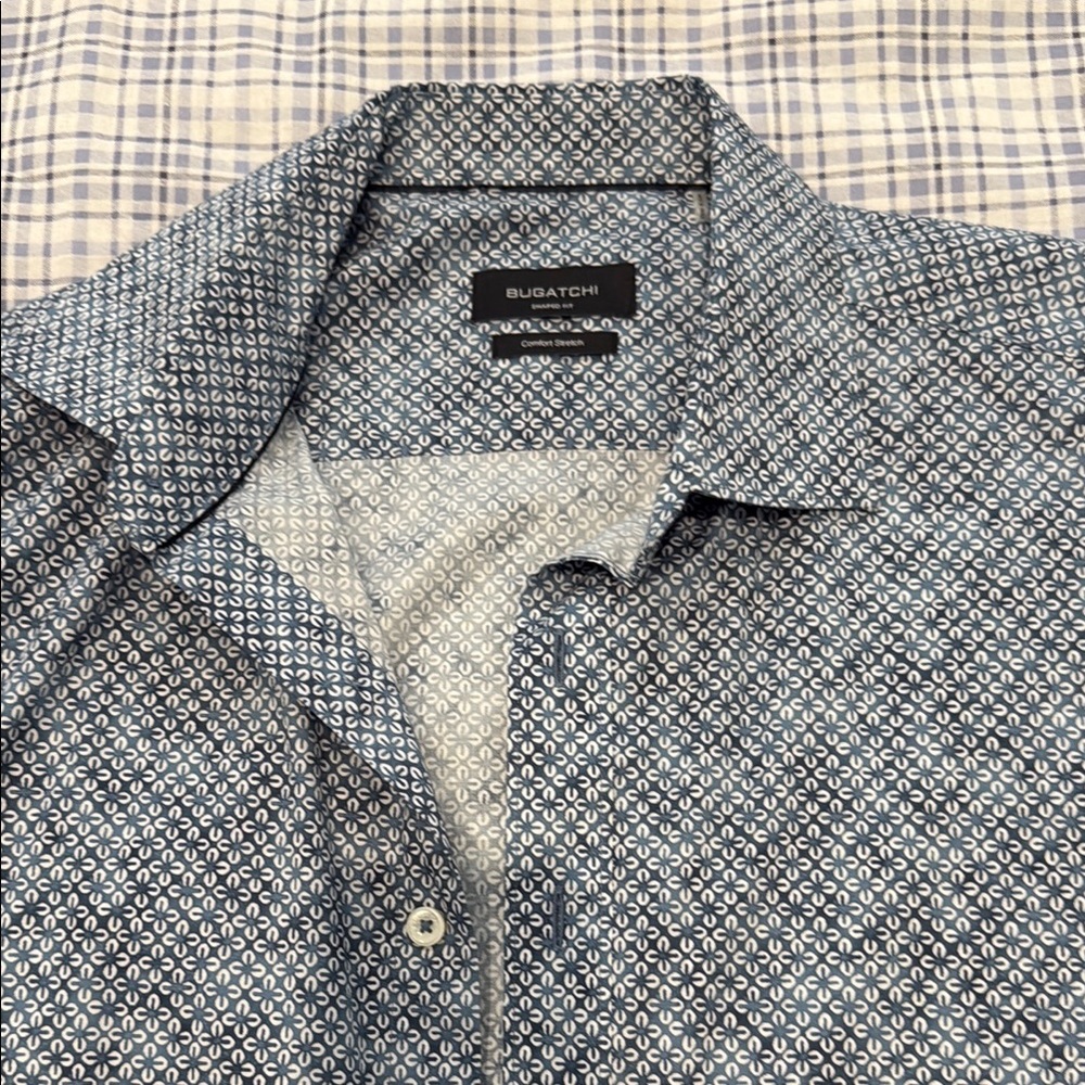 Bugatchi Navy Geometric Print Shirt